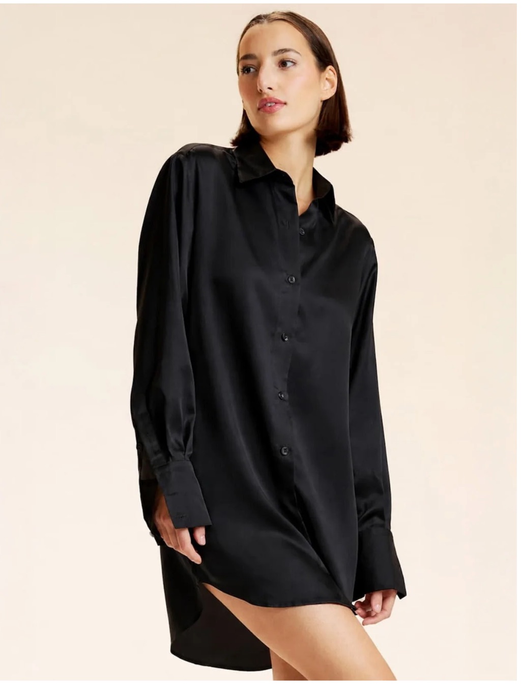Banana Republic Black Long Sleeve Satin Shirtdress Button-Down Size Large